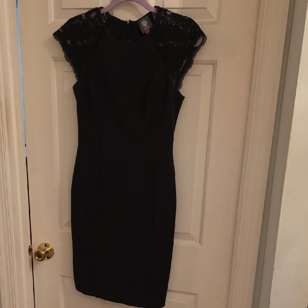 Vince Camuto Black Lace Cap Sleeve Mini Dress